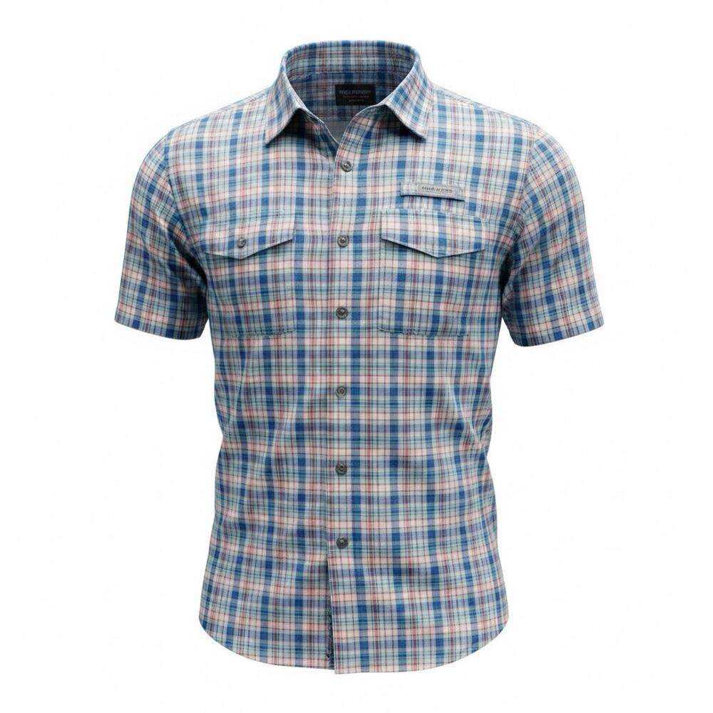 Field & Stream Shirt Button Up Vented Lightweight Wicking Blue Plaid Large A148